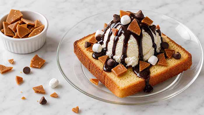 Hot Fudge Sundae Atop Pound Cake