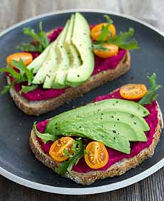 Beet Hummus & Avocado Sandwich