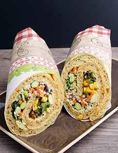 Hummus wrap sandwich with chopped vegetables