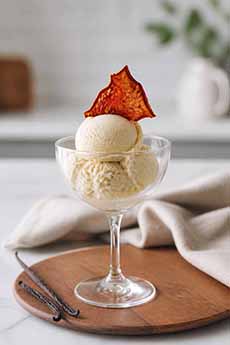 Vanilla Ice Cream With A Garnish Of Dehydrated Watermelon
