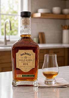 Bottle Of Jack Daniel's Rye With Glencairn Whiskey Glass