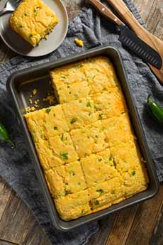 Homemade Spicy Jalapeno Cornbread Cut into Squares