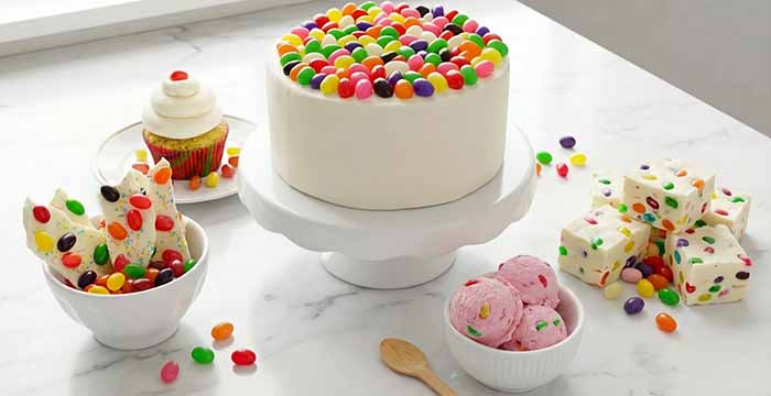 Cake, Candy, & Ice Cream Garnished With Jelly Beans