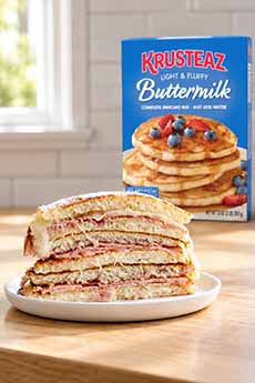 A Monte Cristo sandwich made with pancakes instead of bread.