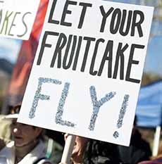 Let Your Fruitcake Fly sign for the Great Fruitcake Toss