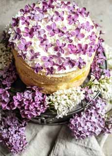 Cake With  Fresh Lilac Garnish
