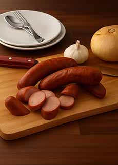 Linguica Sausage On A Wood Board