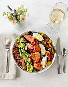 Lobster Cobb Salad With Glass Of White Wine