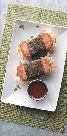 Plate Of Lono Spring Roll Spam Musubi 