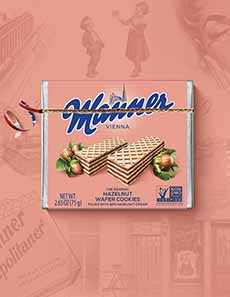 Package of Manner hazelnut wafer cookies