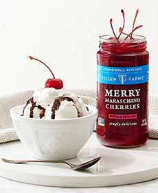 Jar Of Tillen Farms Maraschino Cherries & A Sundae