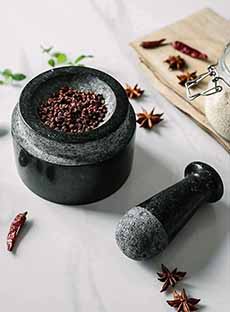 Crushed Peppercorns In Mortar