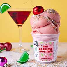 A Pint Of Tipsy Scoop Mrs. Clausmopolitan Cranberry Sorbet With Vodka