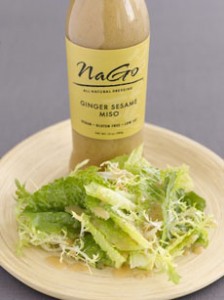A bottle of NaGro brand ginger sesame dressing