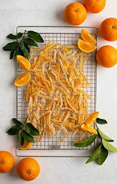 Candied Orange Peel Drying On A Rack
