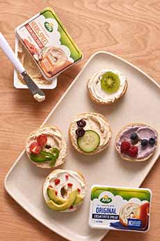 Bagels Topped With Fresh Fruits & Vegetables