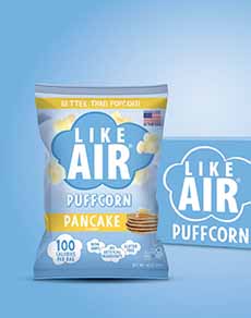 A bag of Like Air Puffcorn Pancake Flavor
