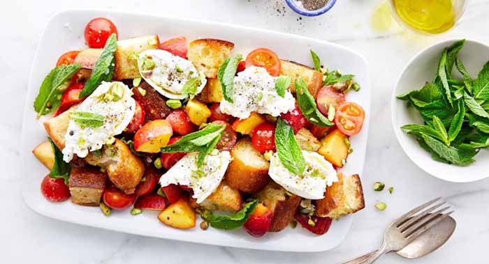 Peach Panzanella With Burrata
