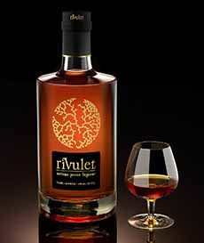 A bottle of Rivulet pecan liqueur