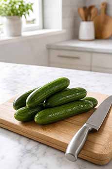 Persian Cucumbers On A Cutting Board