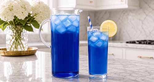 Glass Of Blue Tea From The Butterfly Pea Flower