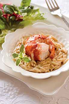 Lobster Tail Atop Orzo Pasta