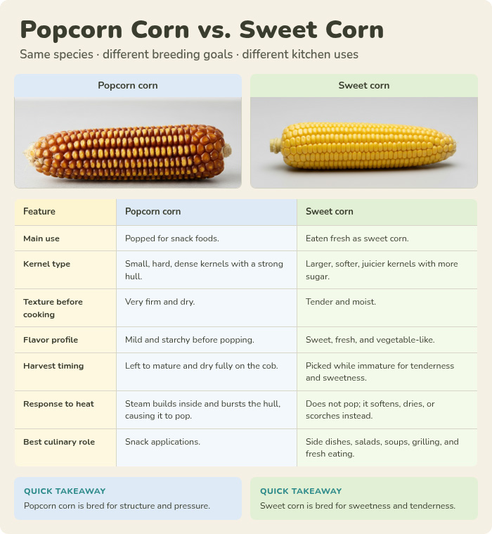 Popcorn Vs. Sweet Corn Chart