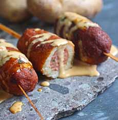 Potato Dogs: hot dogs encased in fried potato instead of corn dogs