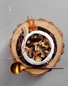 Mushrooms & Black Truffles Atop Savory Custard