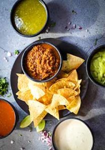 Queso Dip, Salsas, and Guacamole With Tortilla Chips