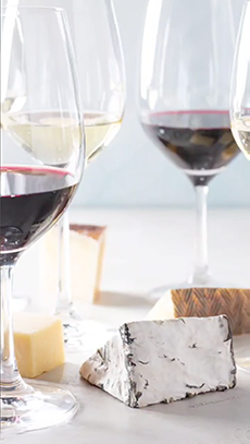 Glasses of Tempranillo wine with cheese
