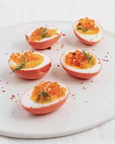 Deviled Eggs Topped With Salmon Roe (Caviar)