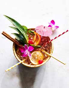 The rum-based Scorpion Bowl, a tiki drink.