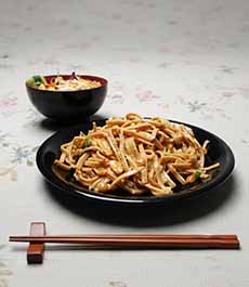 A dish of Japanese udon sesame noodles