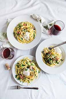 Glasses Of Shiraz Red Wine With Pasta