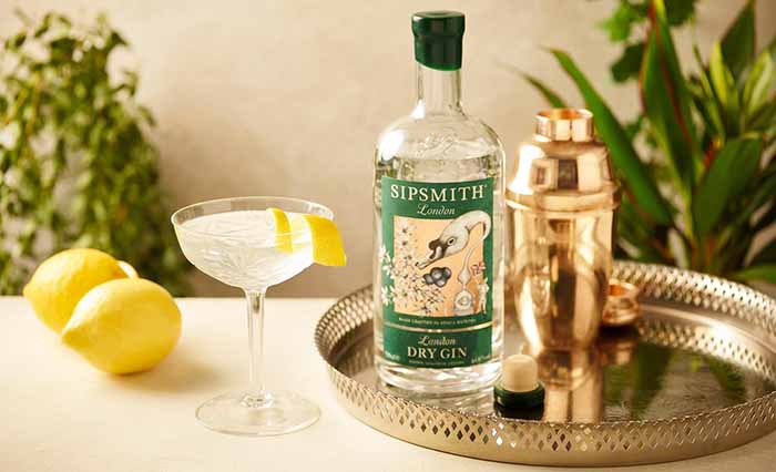 Bottle of Sipsmith gin and a Martini