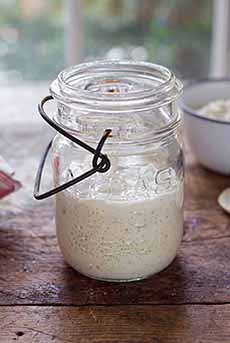 A jar of homemade sourdough starter.