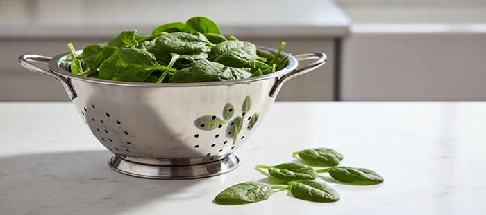 Raw Spinach In A Colander