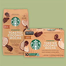Starbucks Toasted Coconut Mocha options in K-cups and ground coffee
