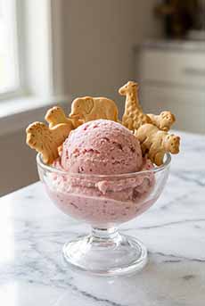 A Bowl Of Strawberry Ice Cream With Animal Crackers