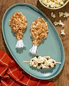 Popcorn balls shaped like drumsticks