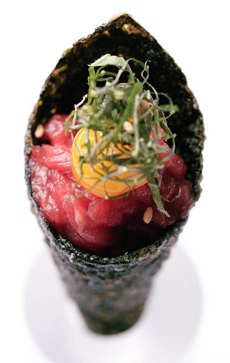 Tuna Hand Roll With Quail Egg & Scallion