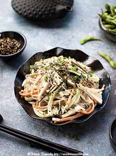 Imitation crab salad recipe with tofu instead of surimi.