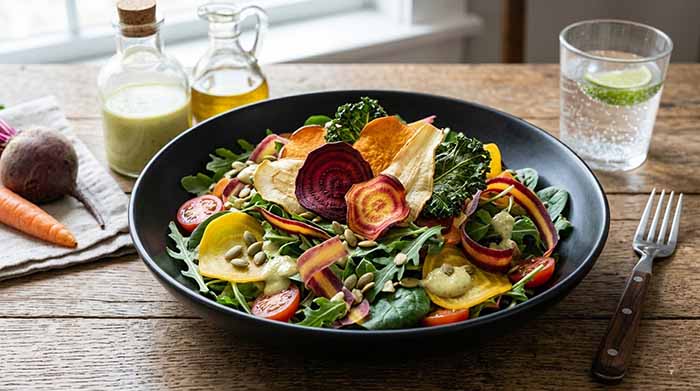 Mixed Salad With Vegetable Chip Croutons