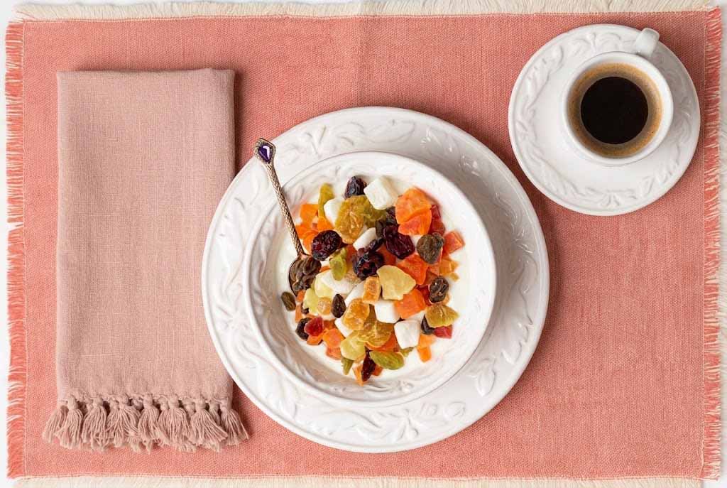 Trail Mix Garnish On Yogurt